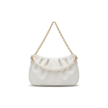 Stella Ruched Shoulder Bag with Pearl Chain Strap