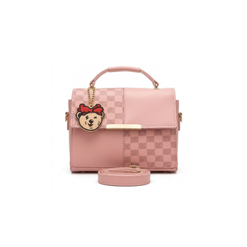 Classic Checkered Panel Satchel with Teddy Charm