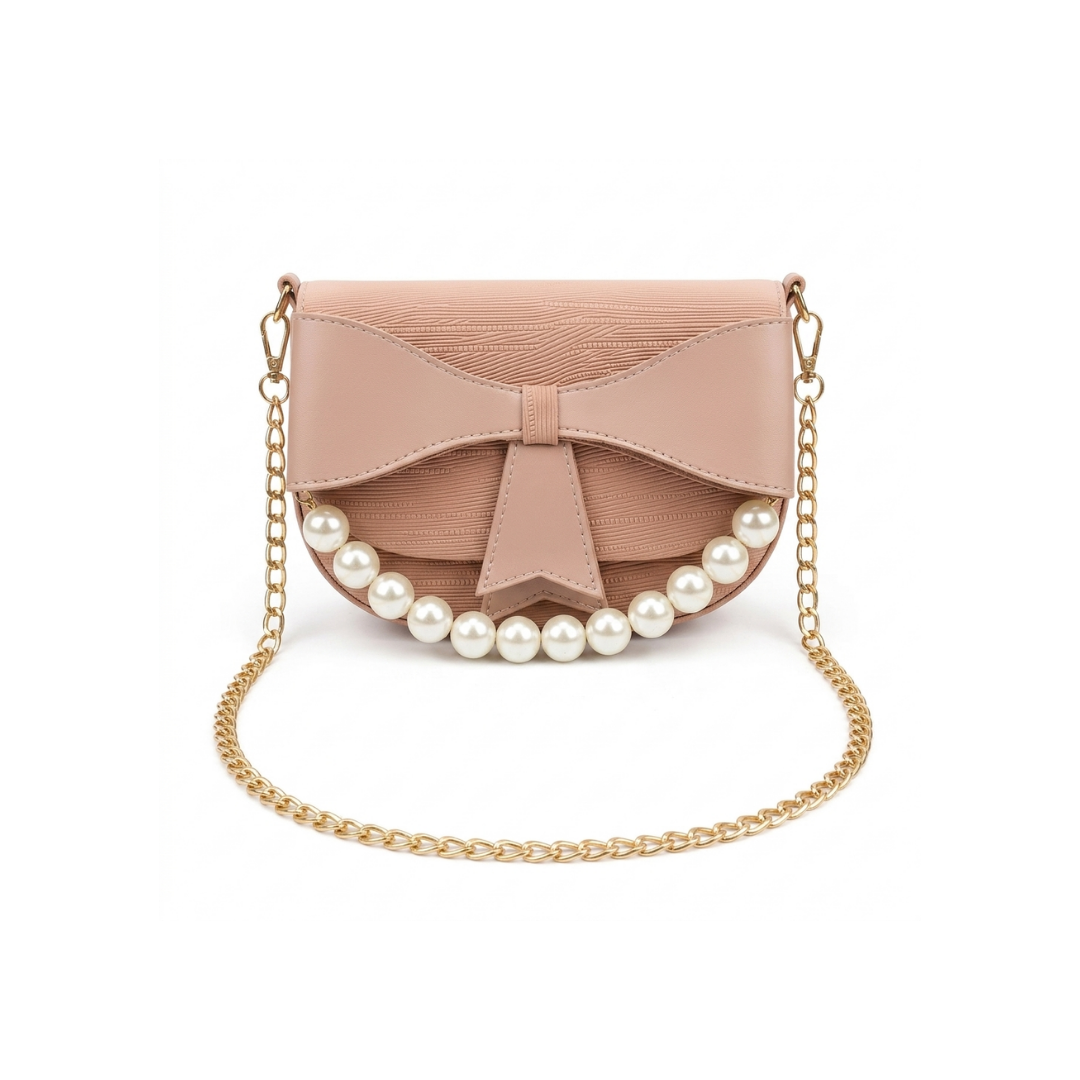 Pearl Accent Bow Chain Crossbody Bag
