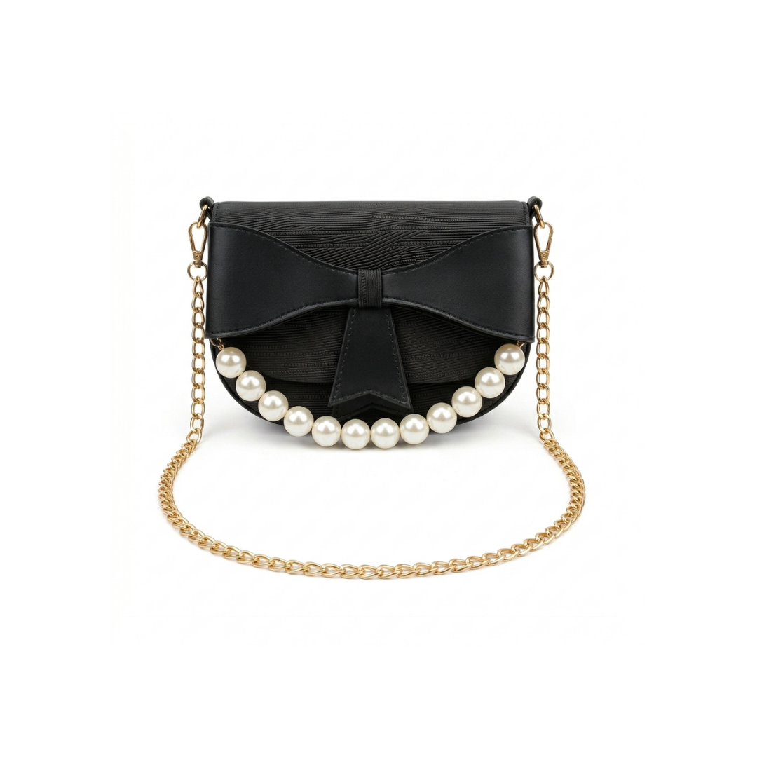 Pearl Accent Bow Chain Crossbody Bag
