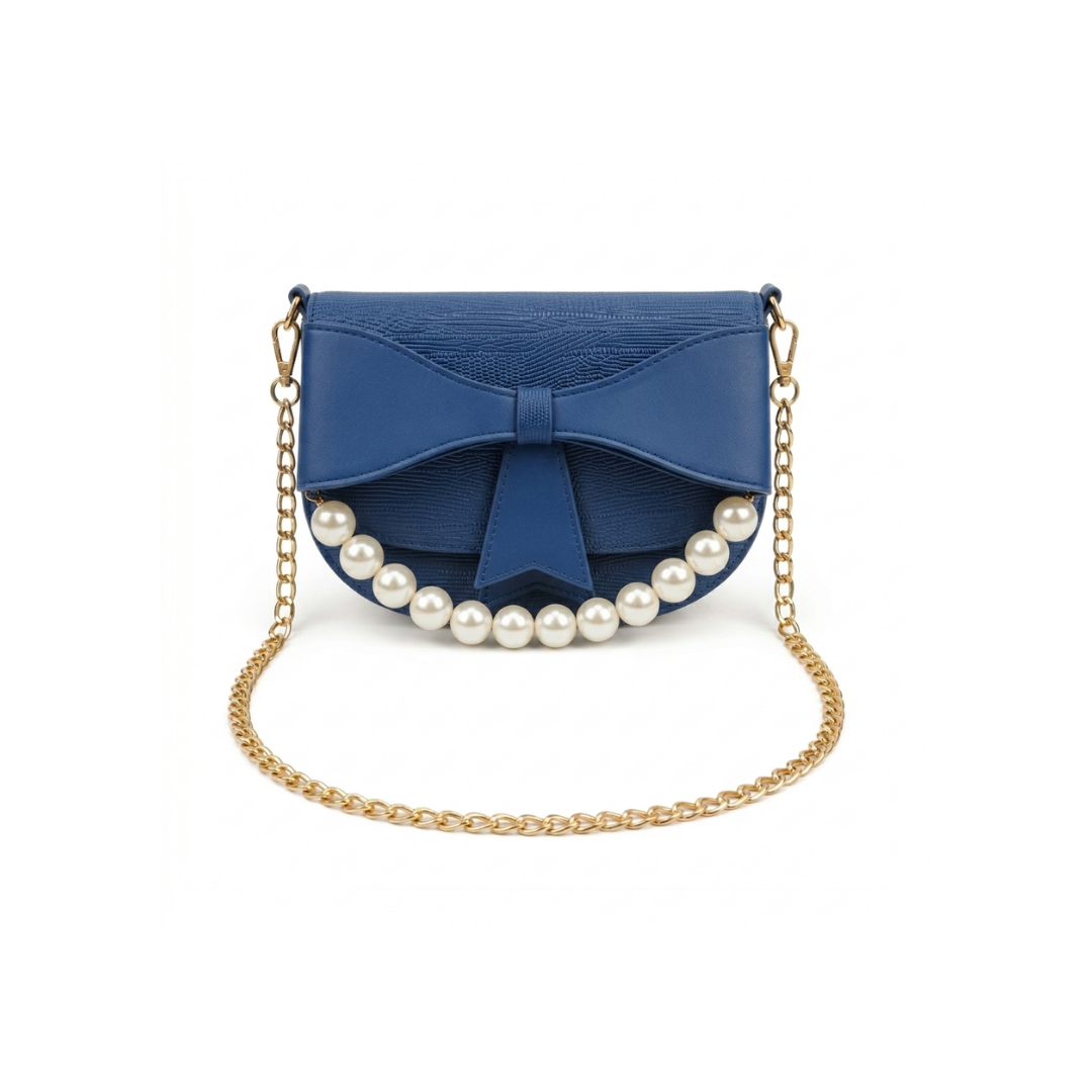 Pearl Accent Bow Chain Crossbody Bag