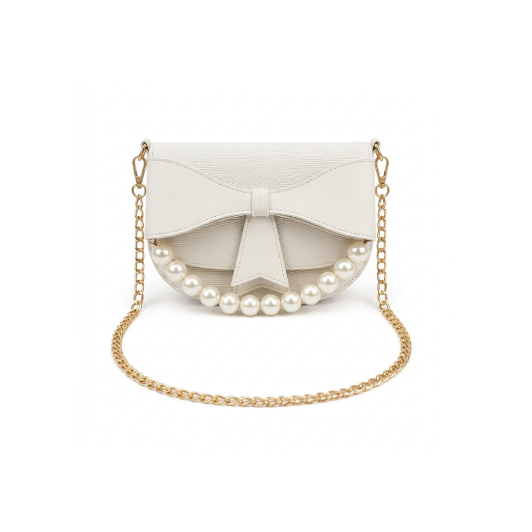 Pearl Accent Bow Chain Crossbody Bag