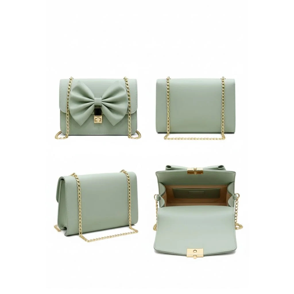 Bow-Detail Chain Crossbody Flap Bag