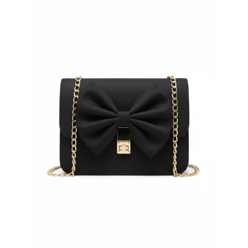 Bow-Detail Chain Crossbody Flap Bag