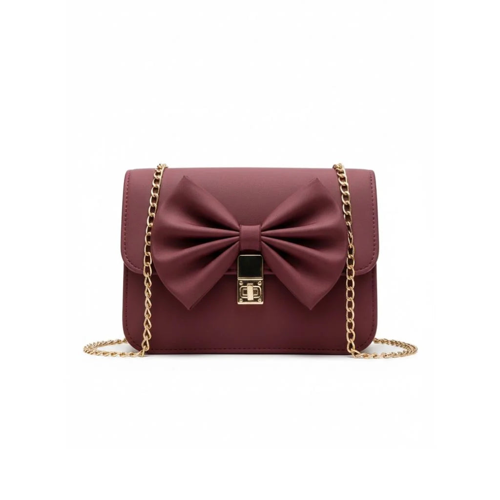 Bow-Detail Chain Crossbody Flap Bag