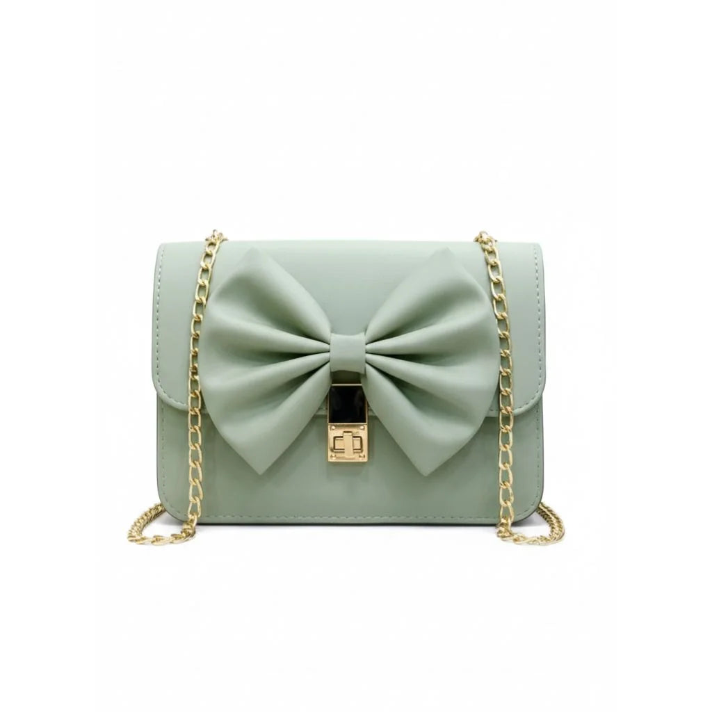 Bow-Detail Chain Crossbody Flap Bag