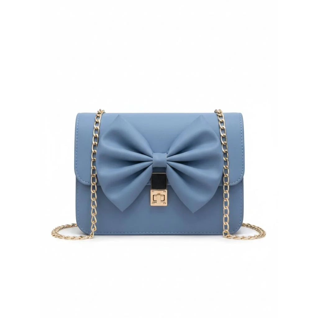 Bow-Detail Chain Crossbody Flap Bag