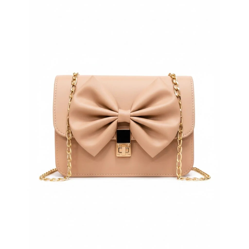 Bow-Detail Chain Crossbody Flap Bag